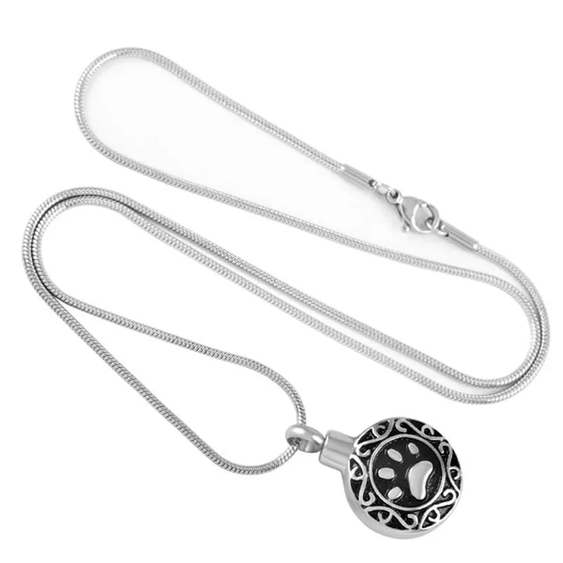 Collier pendentif en forme d'urne de crémation pour animaux de compagnie, en acier inoxydable, souvenir, empreinte de patte d'animal de compagnie, bijoux de crémation commémoratifs pour chien et chat, 8584296p