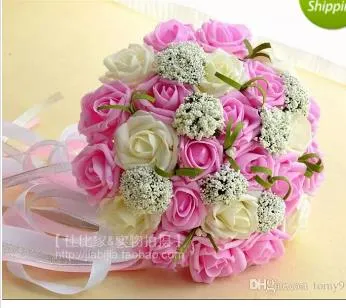 Newest Wedding Bouquets Cheap Handmade Artificial Purple Beige Roses First Class Quality Brides Bouquets240a