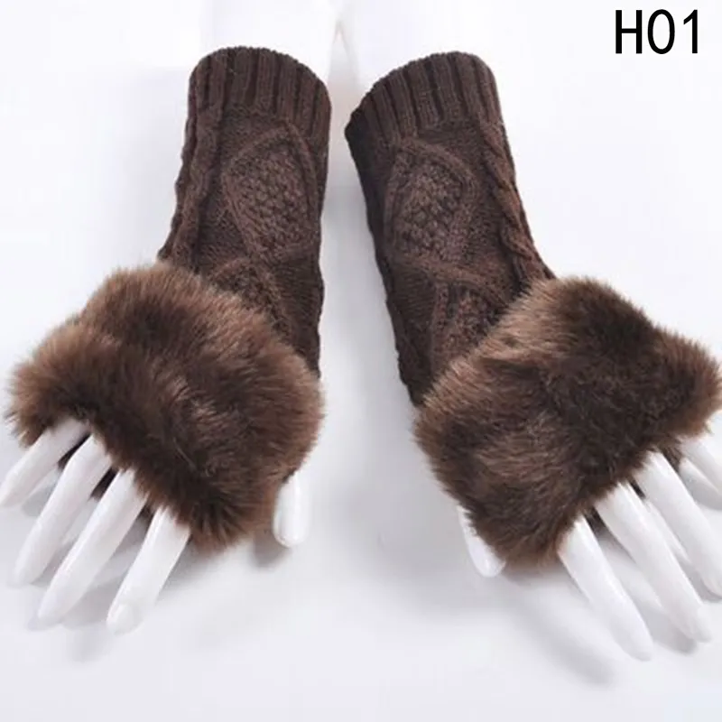 LASPERAL 1 Paar Vrouwen Mode Handschoenen Nepbont Hand Pols Gehaakte Gebreide Vingerloze Handschoenen Winter Herfst Knitting222w