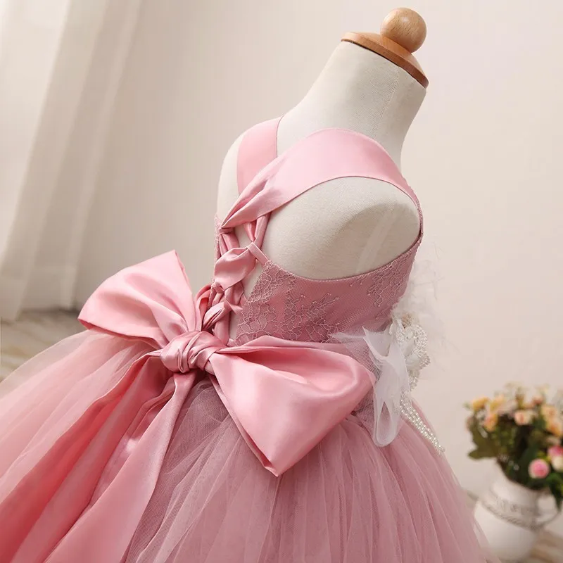 Actual Photo Ball Gowns For Little Girls With Straps Corset Back 2022Tulle Cheap Flower Girls Dresses Wedding Gowns Lace Ruched