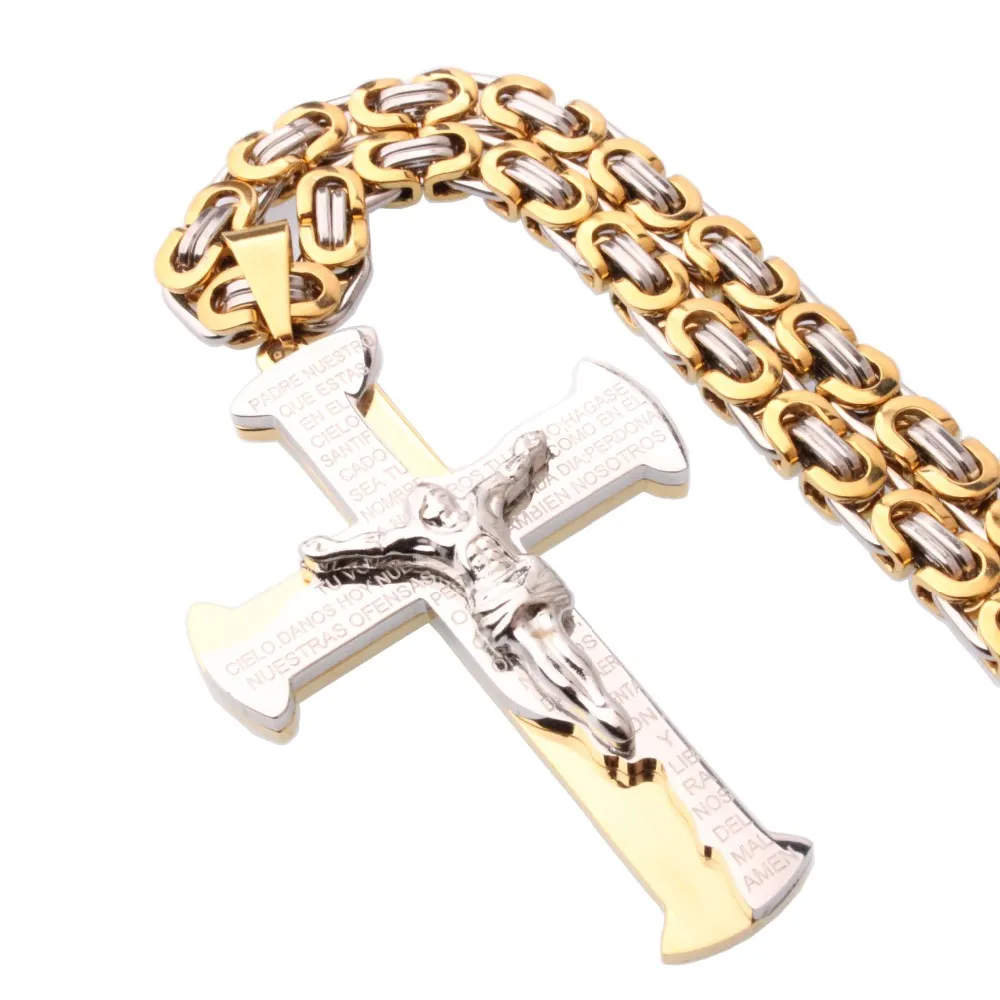 Цепочки Granny Chic, мужская цепочка с крестом, подвеска в византийском стиле, ожерелье из нержавеющей стали, кубинское серебро, золотой тон, 18-30 дюймов1274u
