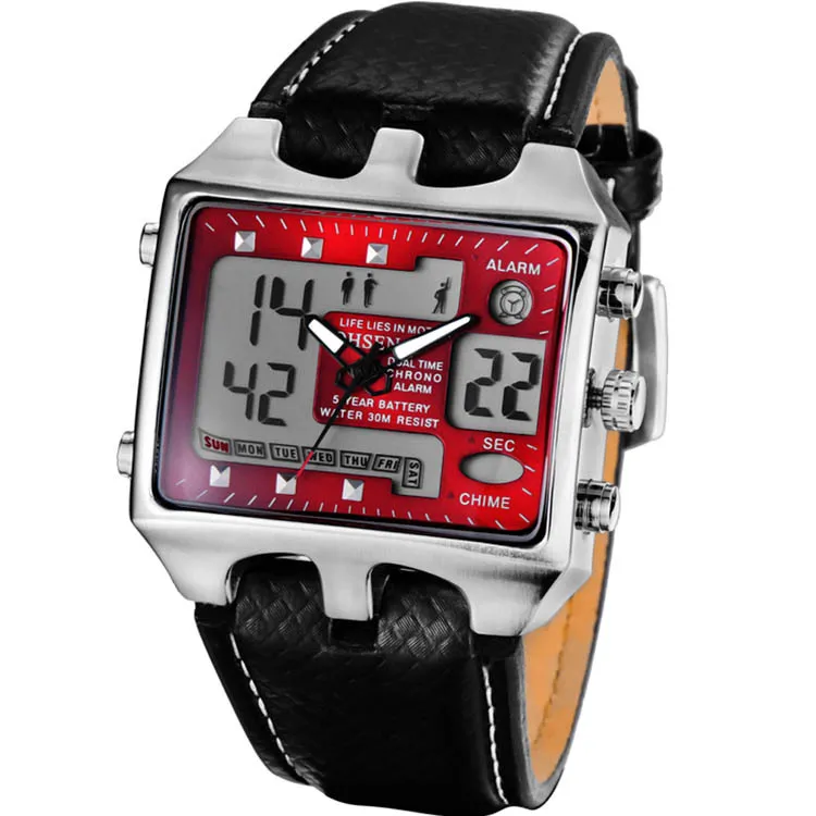 Dual Time Big Face analogico digitale ALM Chime Day Date LED Sport impermeabile elettronico da corsa multifunzione Fashion watch264N