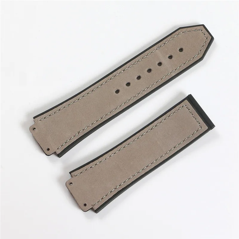 허브 감시 맨 스트랩 블랙 블루 브라운 방수 25x19mm 배포 Buckle305d 진짜 가죽 watchband 고무 실리콘 웨이지 스트랩