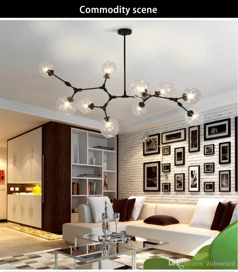 Lampada a sospensione nordica in vetro a LED Modo Lampadario Lampada da soffitto regolabile con ramo di albero244g