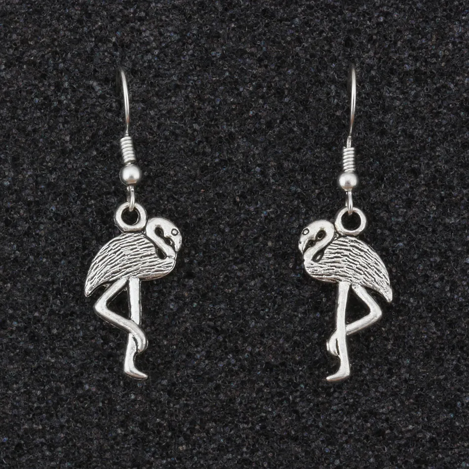 Flamingo Crane Chandelier Earrings Silver plated Fish Ear Hook Jewelry 12x40.5mm A-272e