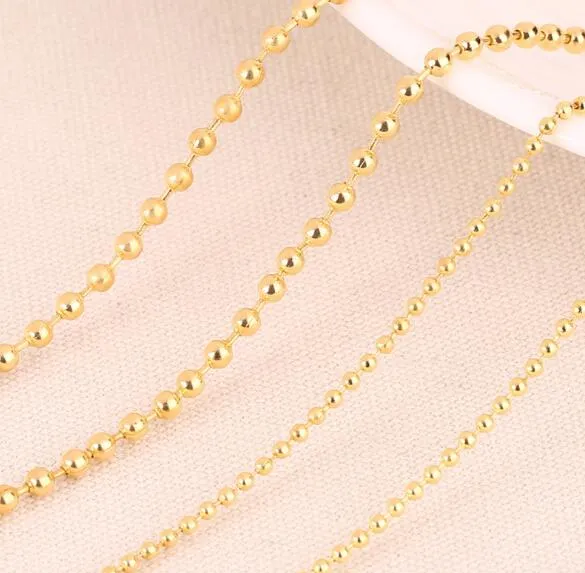 Gold silvery black 1 5mm 2 4mm 70cm bead chain Necklaces Bead ball stainless bead chain Belt buckle Necklaces235U