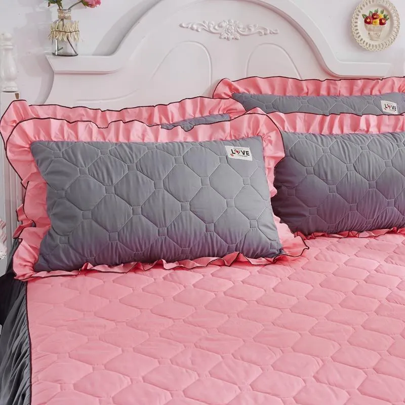 1 st säng kjol prinsessan madrass täcker rosa blå sommar koreansk stil fast säng täcker full drottning king size sängkläder set287r