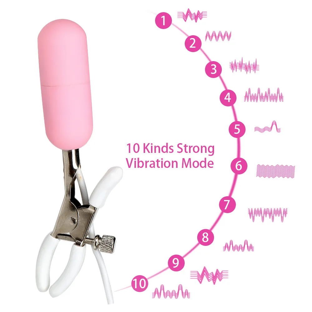 Vibrateur de mamelon IKOKY pinces à mamelon vibrantes Massage du sein 10 fréquences jouets sexuels pour femmes Masturbation féminine produits pour adultes Y11964485
