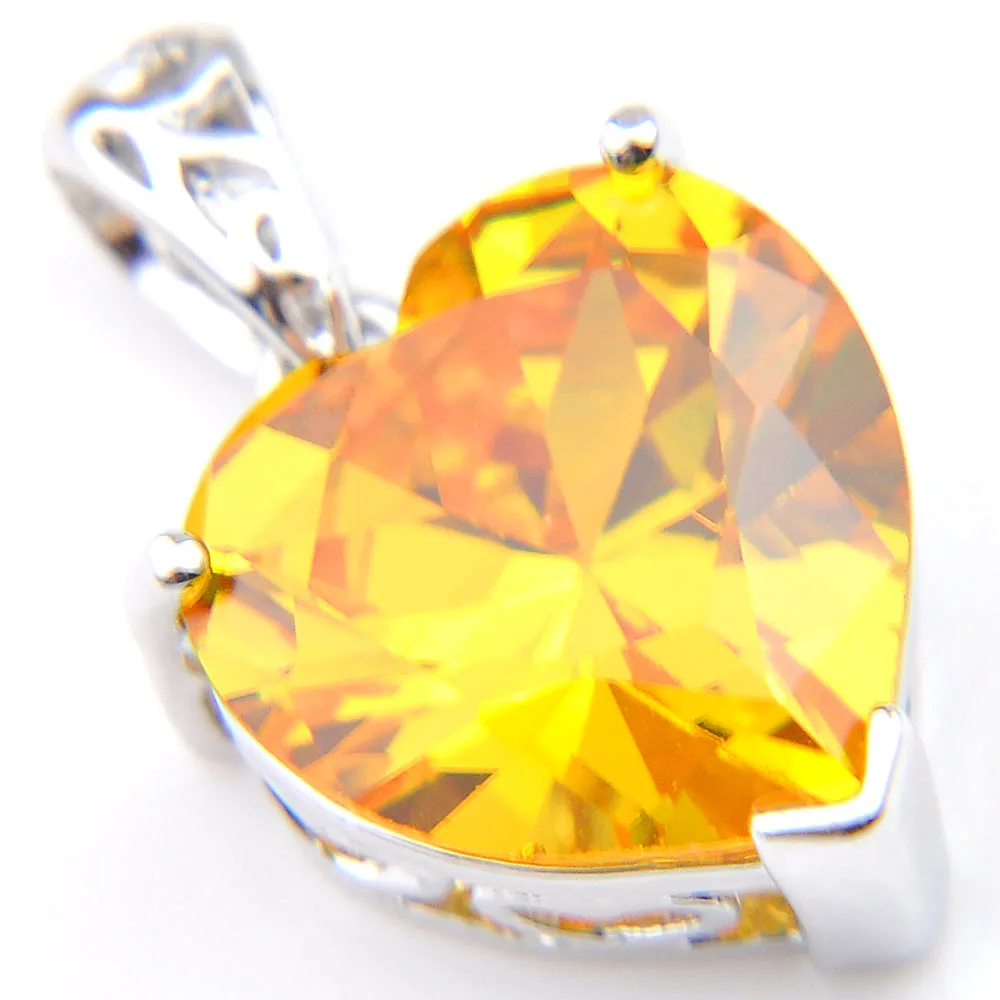 Luckyshine 6 pçs 1 lote doce brilhante amarelo cristal coração zircônia cúbica pedra preciosa 925 prata esterlina feminino colares de casamento pingente 265f