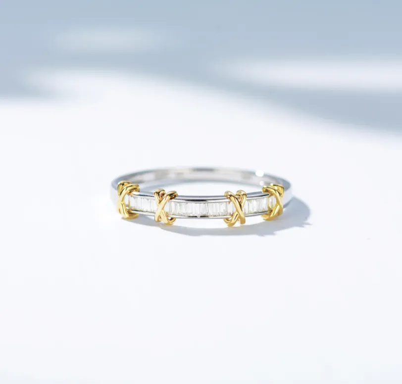 Infinity gloednieuwe luxe sieraden puur 100% 925 sterling zilver aparte gouden prinses geslepen witte topaas diamanten trouwring f309M