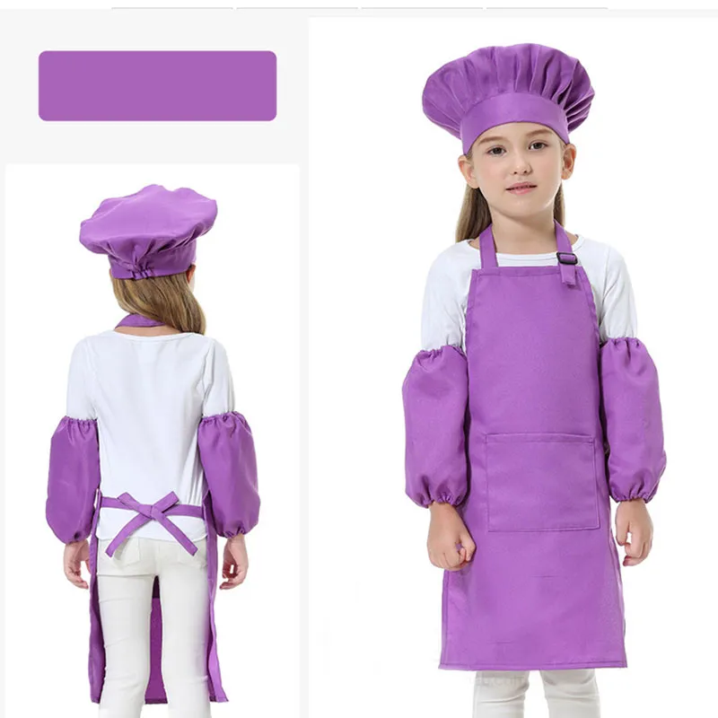 Schattig 3 stkswerk schort kinderen keuken tailles 12 kleuren kinderen schorten met slevechef hoeden voor het schilderen van koken bakken afdrukbaar logo dhl