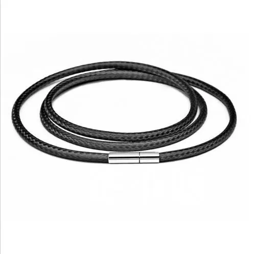 Sälj 20st Fashion Men's rostfritt stål lås Black Wax Leather Cord Choker Halsband DIY278T
