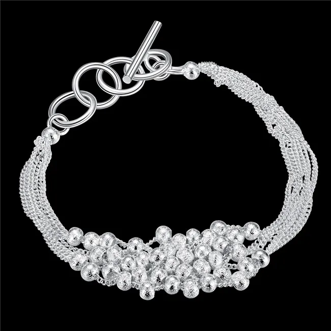 Pulseira de contas de areia de seis linhas banhada a prata;Presente de casamento moda masculina e feminina pulseira de prata 925 SPB030221d