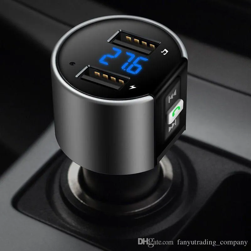 Transmetteur FM audio pour voiture Bluetooth 5.0 Lecteur MP3 Mains libres Allume-cigare Double chargement USB Détection de tension de batterie Lecture de disque U