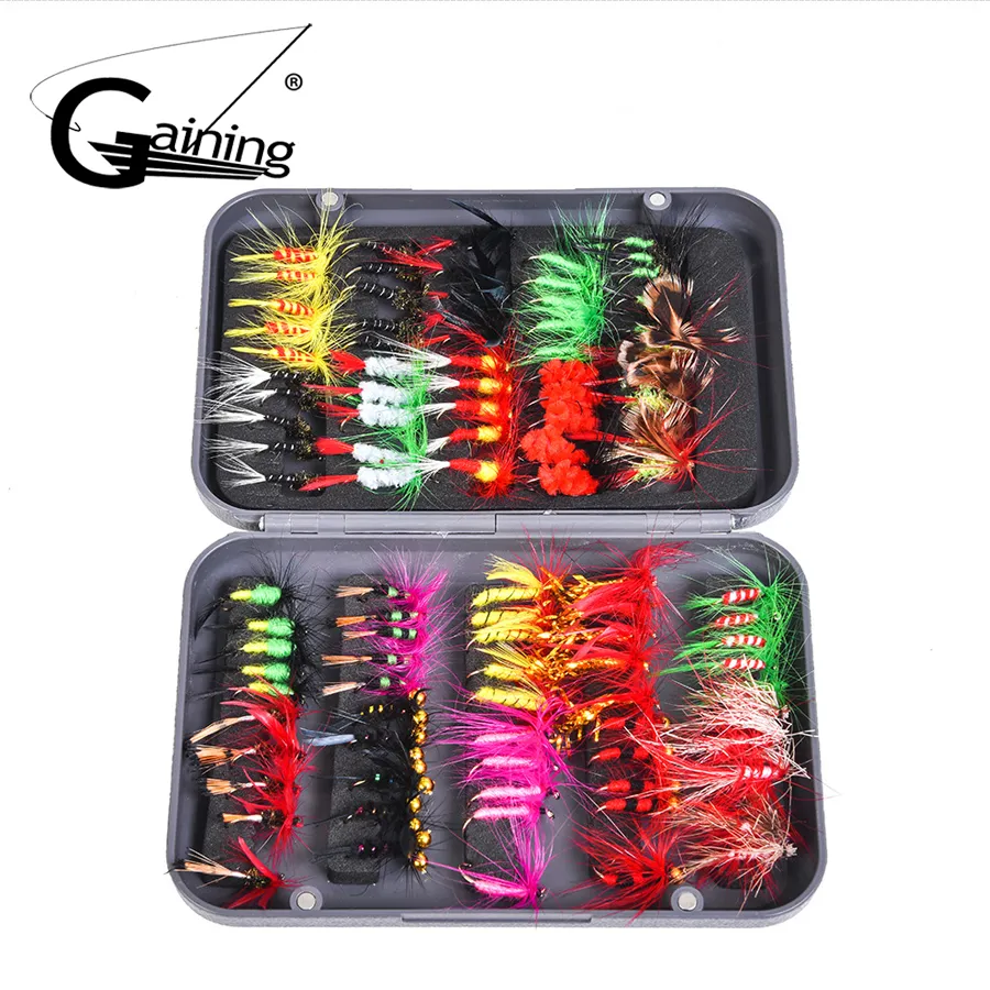 Fly Fishing Flies Kit Fly Fishing Lures Bass Salmon Trouts Flies Dry Wet Flies Fishing Tackle with Fly Box295k