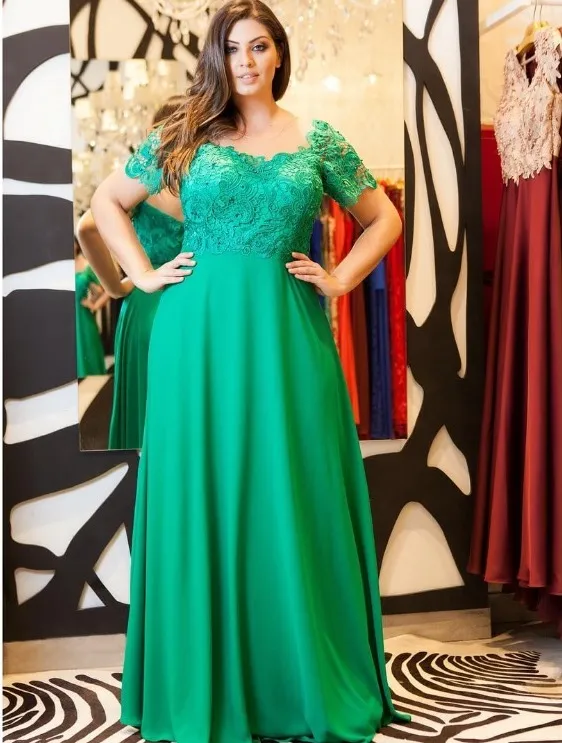 Heißer Verkauf Plus Size Spitze Mutter der Braut Kleider Sheer Jewel Neck Kurze Ärmel Hochzeitsgast Kleid Chiffon Perlen Abendkleider 326 326