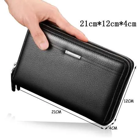 Double Zipper Men Clutch Bags High Quality PU Leather Wallet Man New Wallets Male Long Wallets Purses carteira masculina254K
