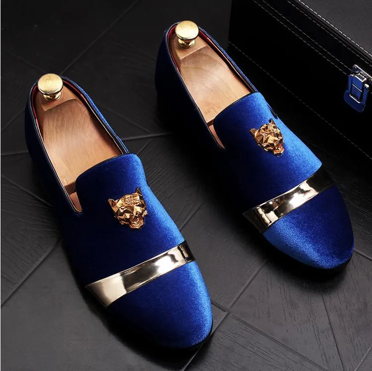 Nieuwe stijl 5382 Fashion Gold Top Men Veet Dress Shoes Heren Handgemaakte Loafers Heren Flats Party en Wedding Shoe J178 S 's