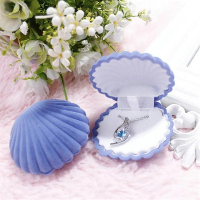 사랑스러운 쉘 모양 벨벳 결혼식 약혼 반지 상자 귀걸이에 대 한 목걸이 팔찌 쥬얼리 선물 상자 홀더