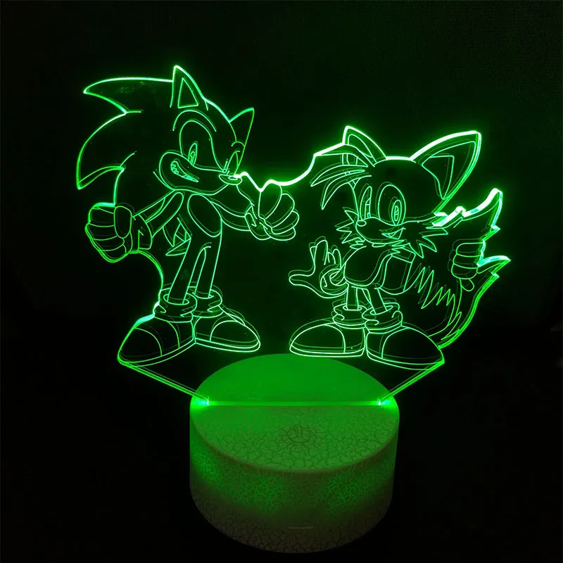 Sonic Action Figure 3D Tafellamp LED Veranderende Anime The Hedgehog Sonic Miles Model Speelgoed Verlichting Nieuwigheid Nacht Light2698