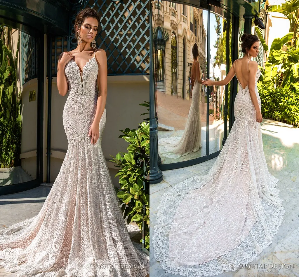 Luxury Wedding Dresses Mermaid Lace Appliques Pearls Beading Bridal Gowns Backless Tiered Tulle Wedding Dress for Wedding Party Custom