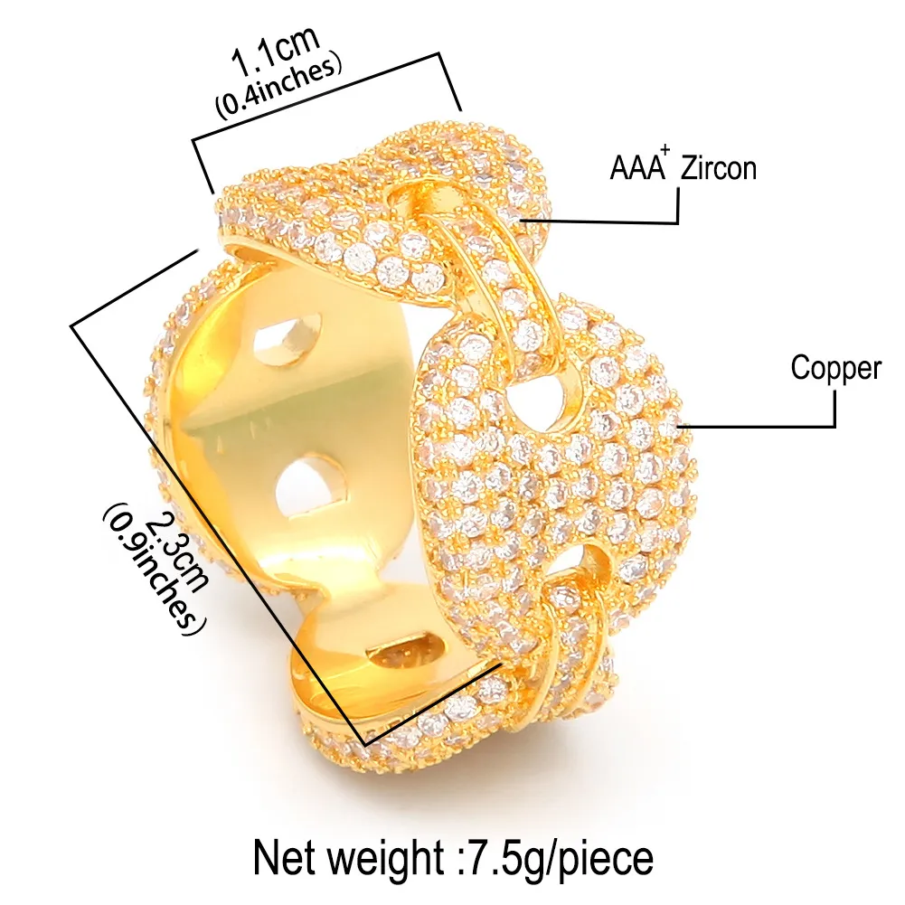 Hip Hop Koffieboon Ring Gepofte Marine Micro Verharde Volledige Bling CZ Ring Iced Out Cubic Zirkoon Luxe Mode Jewelry302F