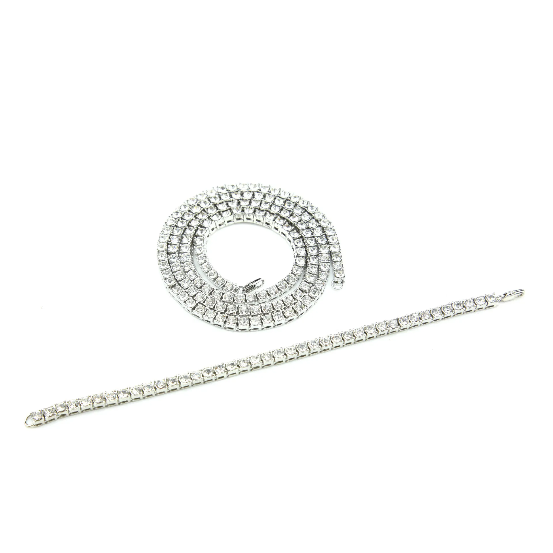 Ensemble de bijoux pour hommes, chaînes en strass glacés, 1 rangée, bracelet et collier en diamant transparent scintillant, Hi204F