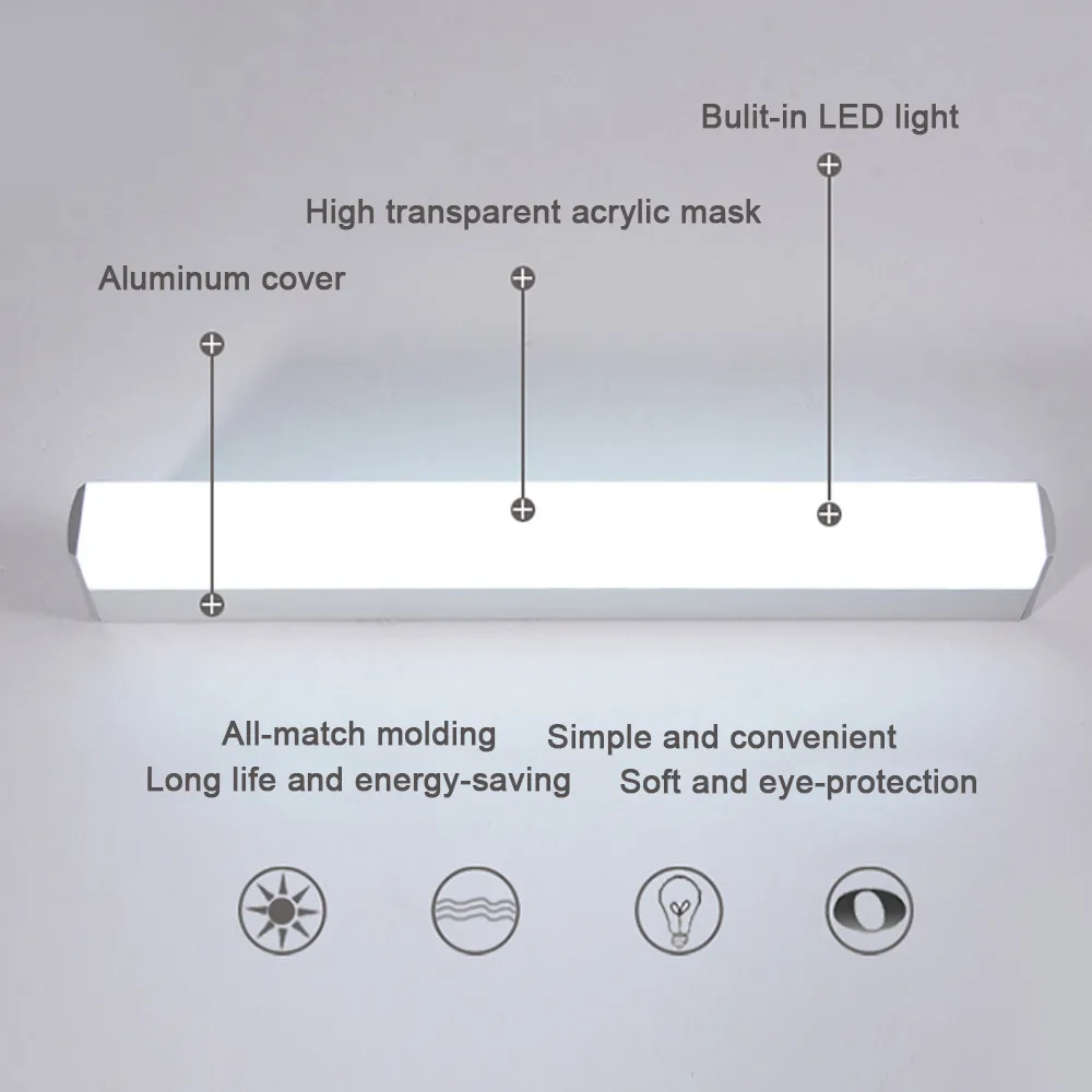 Lampe de miroir LED moderne 12W 16W 22W, salle de travail, salle de lecture, lampe de chevet à LED, 85-265V, éclairage mural en acrylique pour salle de bains, 238e