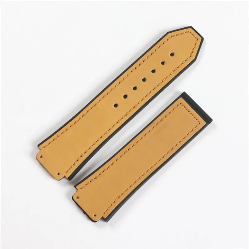 Bracelet de montre en cuir véritable, caoutchouc et Silicone, pour montre HUB, noir, bleu, marron, étanche, boucle de déploiement 25x19mm, 305d