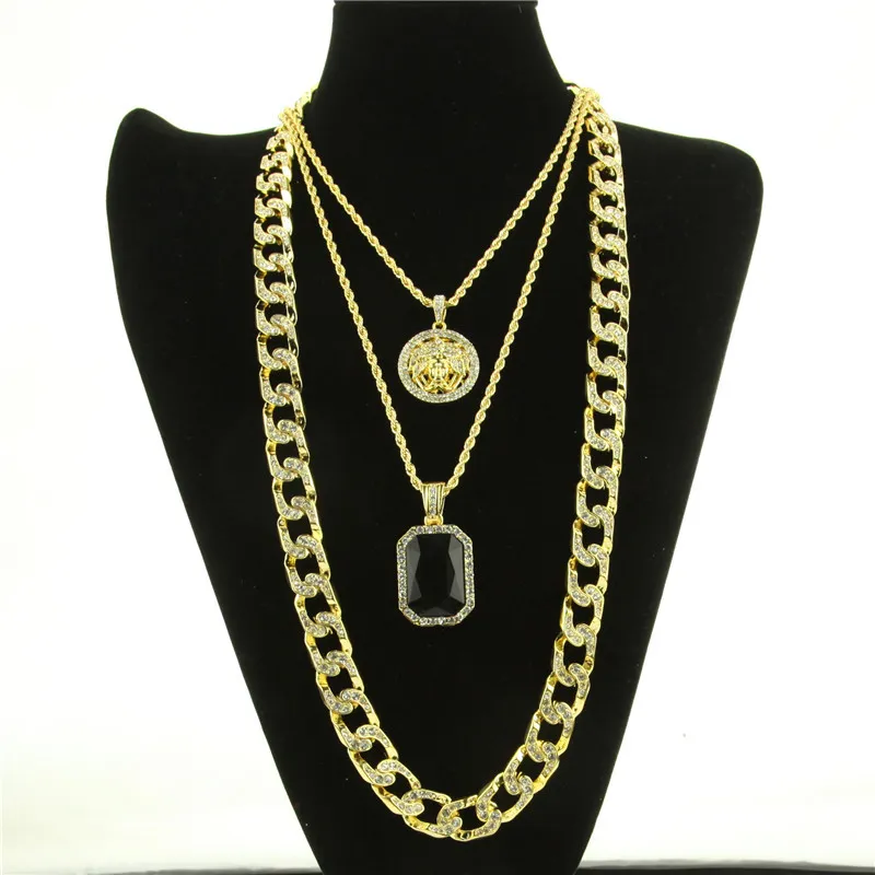 Mens Hip Hop Halsband Ruby Pendant Halsband Fashion Cuban Link Chain Jewelry 3st Set2404