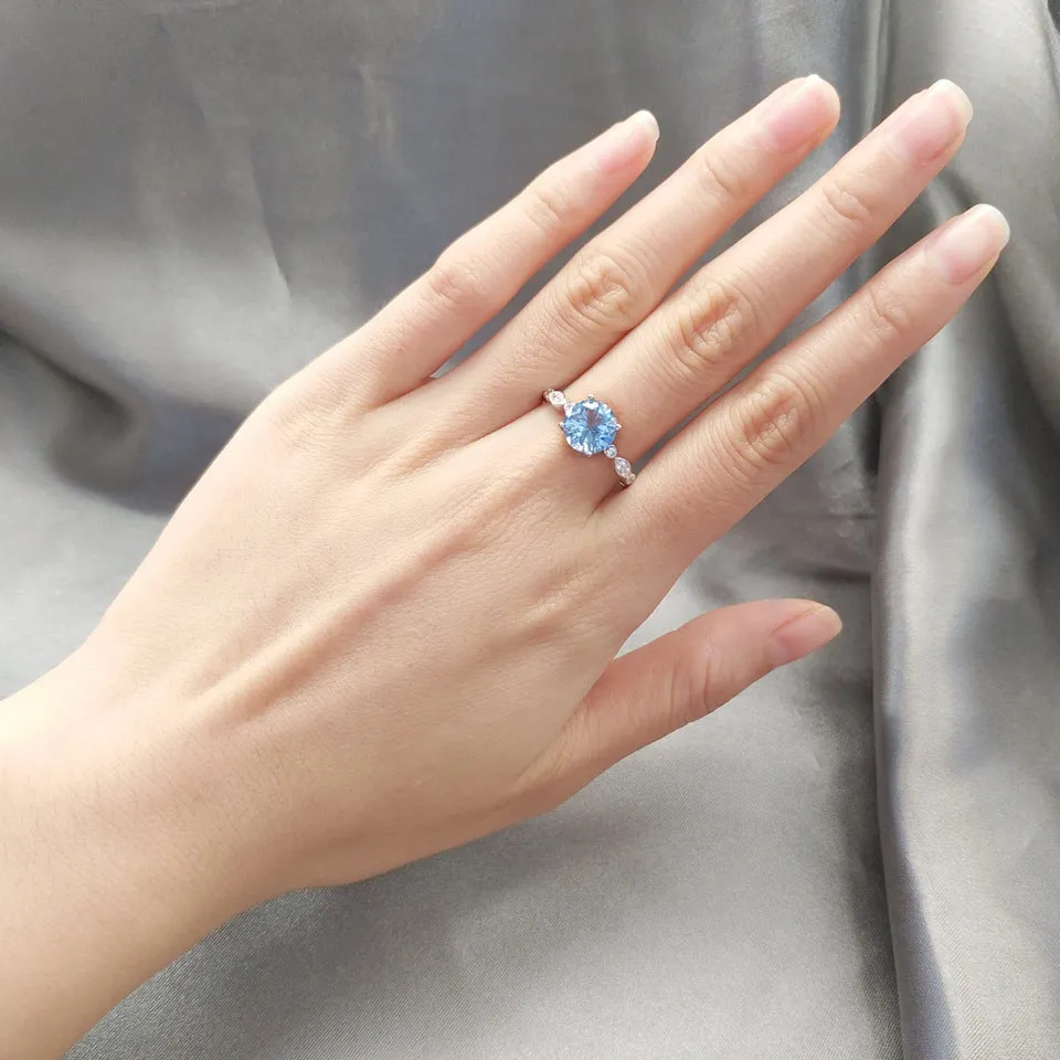Umcho Sky Blue Topaz Silver Pierścień Silny 925 Srebrne pierścienie dla kobiet Wedding Pround Birthstone Aquamarine Gemstoney18882276k