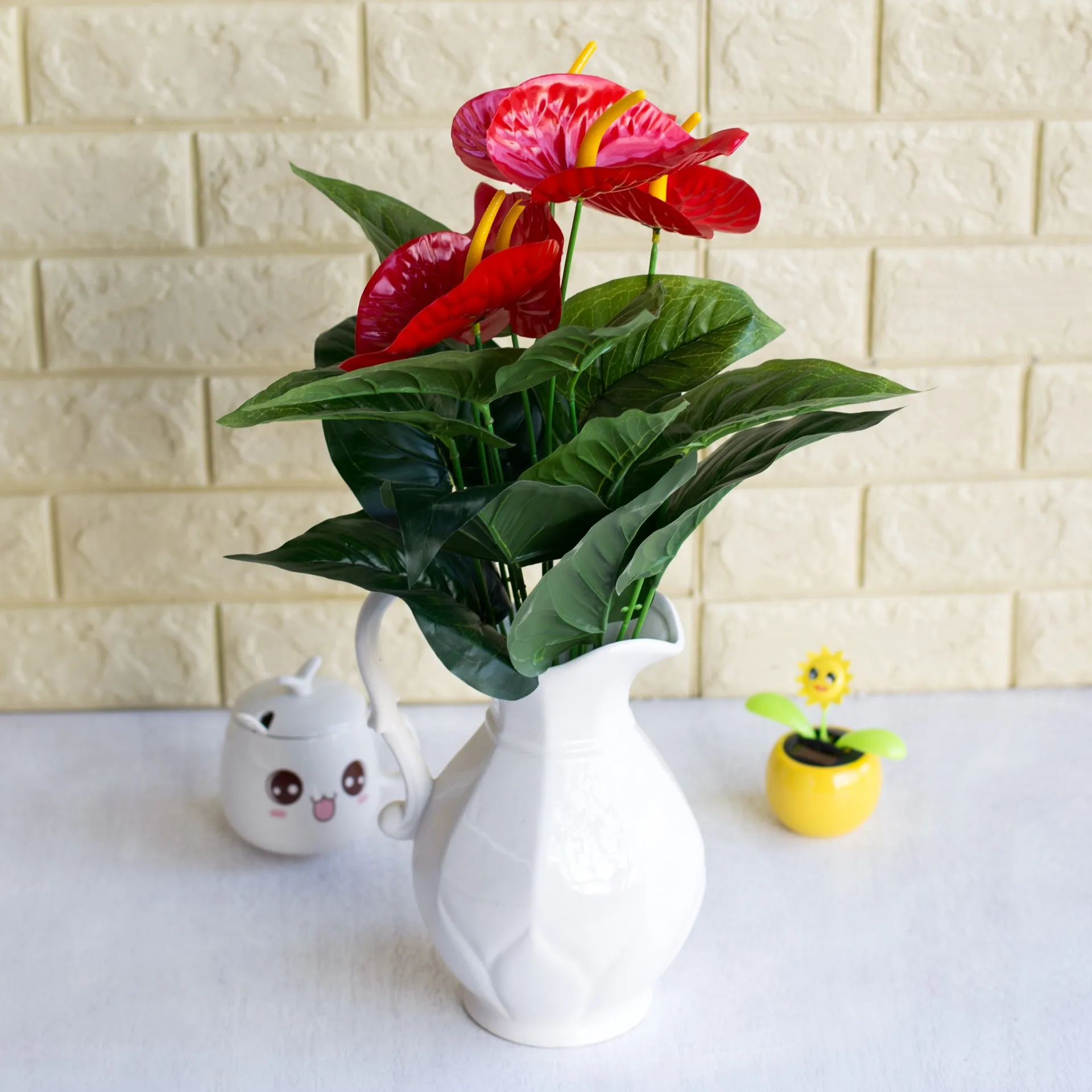 Ganz 1 Bündel 18 Köpfe künstliche Anthurium Blume Topf Pflanze Seidenblume Home Dekoration Versand 2056666