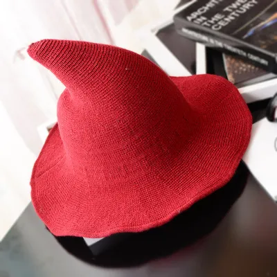 Along the sheep wool cap knitting fisherman hat qiu dong Female fashion witch pointed basin bucket hat accessories185J