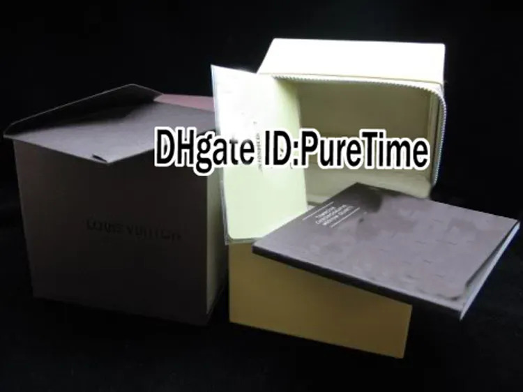 Wysoka jakość Nowe brązowe pudełko zegarkowe Whole Mens Women Watch Oryginalne zegarki Pudełko Certyfikat Certyfikat Worki Papierowe Torby papierowe Lubox Puretime3149