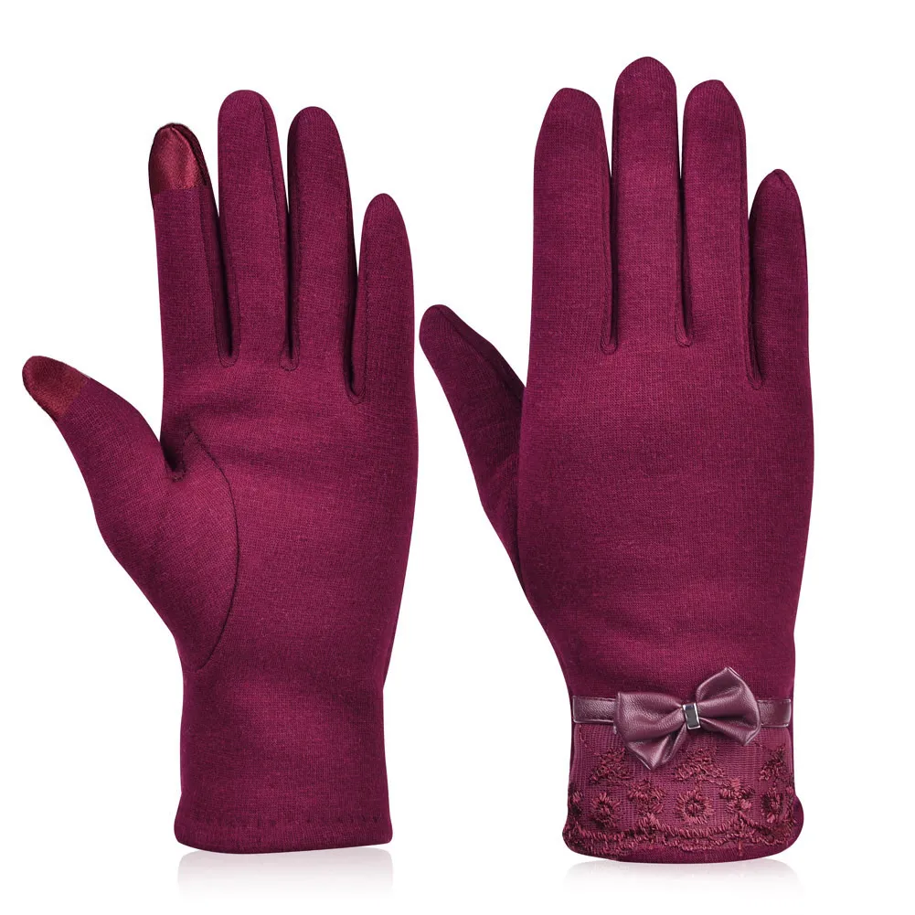 VBIGER Damen-Handschuhe, modisch, Spitze, Schleife, Touchscreen, weiblich, Winter, warme Handschuhe, elegante Beflockung, wärmer, Spitzenhandschuhe, Fäustlinge, S106828791