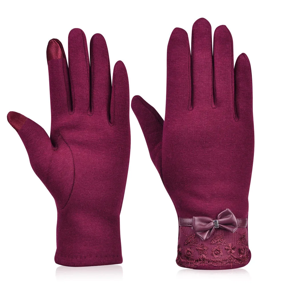 VBIGER KOBIET Modne koronkowe rękawiczki z ekranem dotykowym Bowknot żeńskie ciepłe rękawiczki Eleganckie, cieplejsze koronkowe rękawiczki S108040659