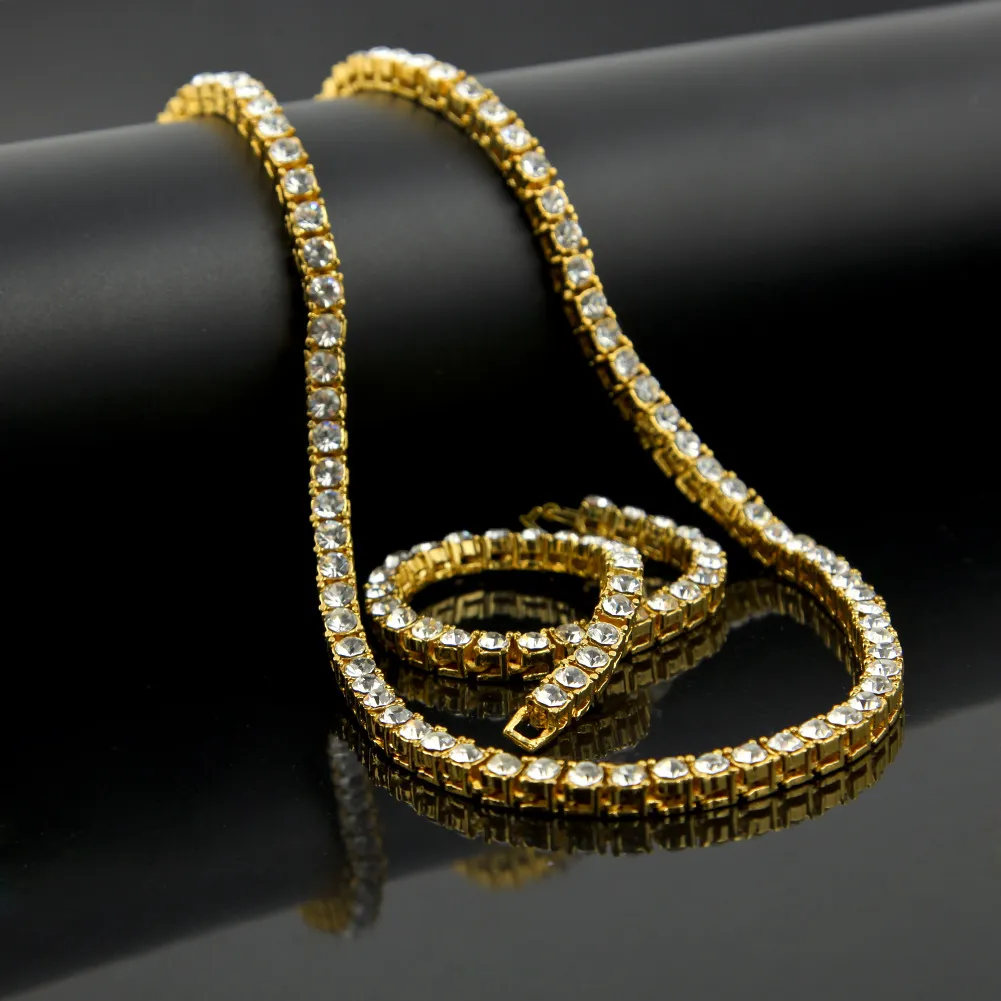Conjuntos de jóias de hip hop gelado para fora correntes masculino 1 linha bling branco preto strass tênis longos colares pulseira for313m