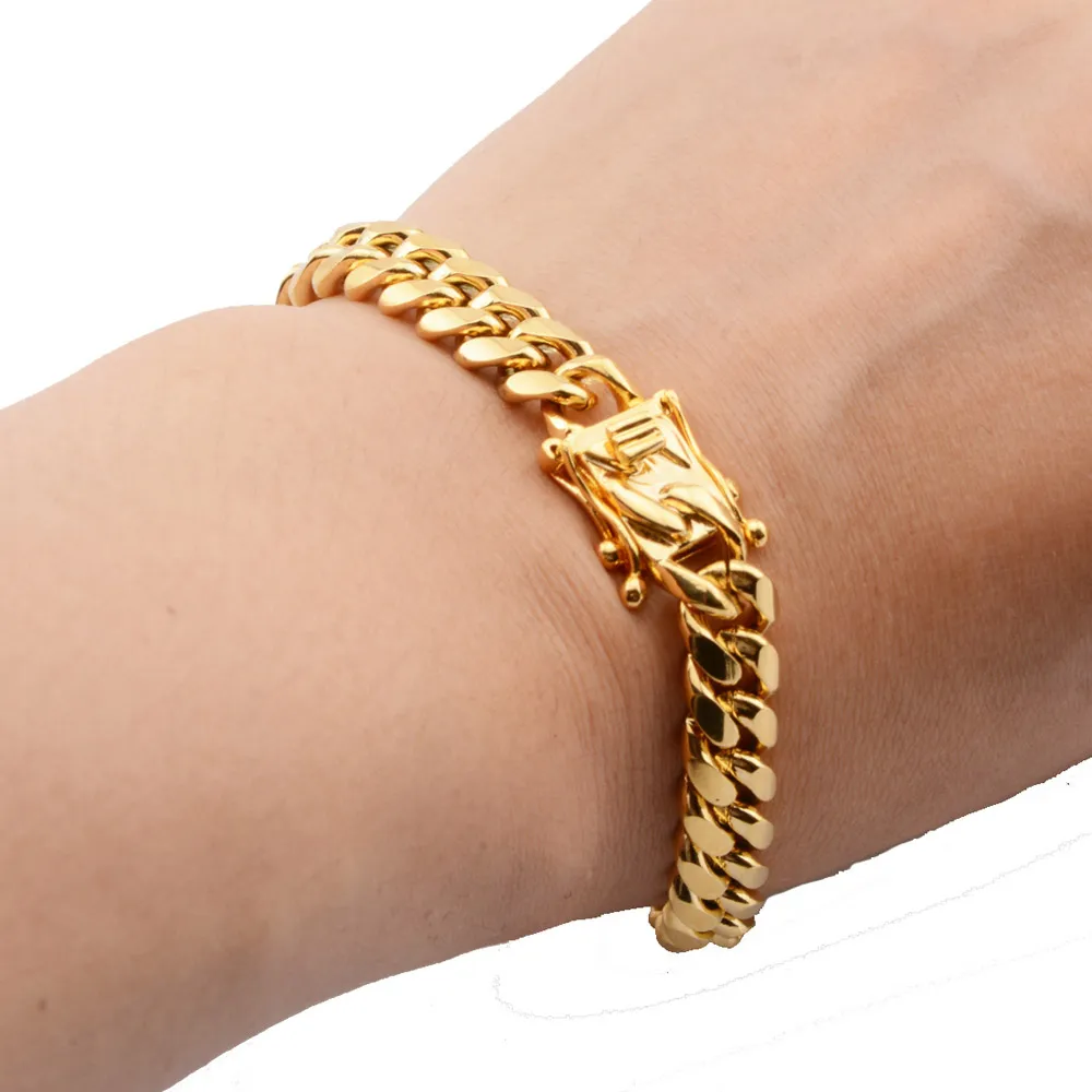 8 10 12 14 16 18 mm 316l stal nierdzewna Hip Hop Bracelets Wysokie polskie Miami Cuban Link Mężczyzn Kobiet punkowy łańcuch krawężnika motyla 278k