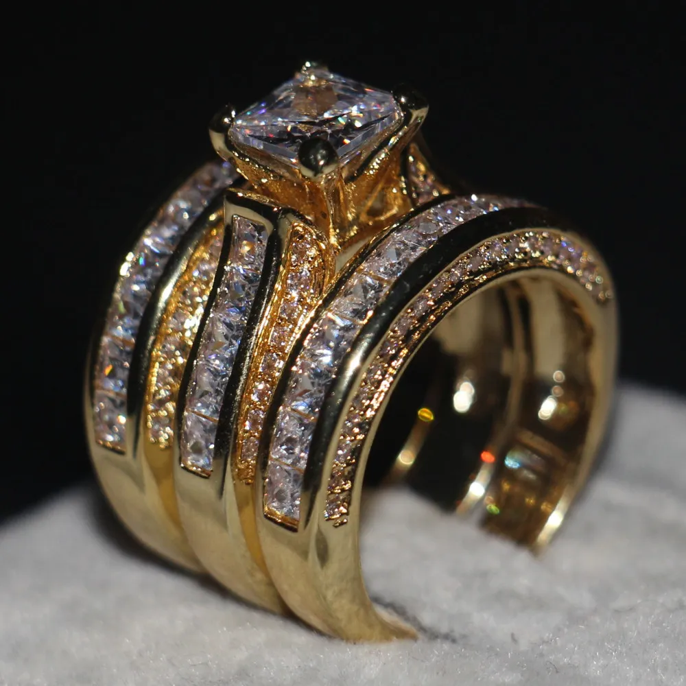 choucong Damen Herren Schmuck 3-in-1 Ehering 14KT Weiß-Gelb-Gold gefüllt Princess-Schliff Diamant-Verlobungsband Ringe230E