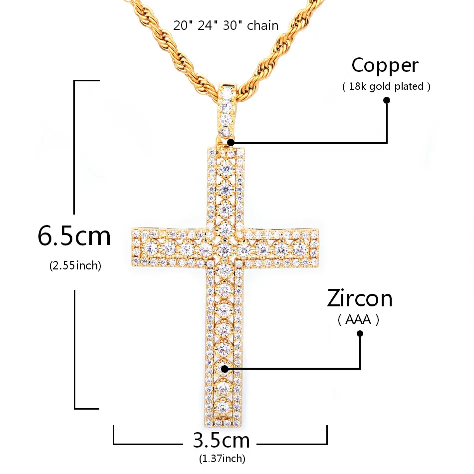 Collier avec pendentif croix pour hommes, breloque scintillante en Zircon cubique, bijoux Hip hop avec chaîne en corde, cadeau 2807