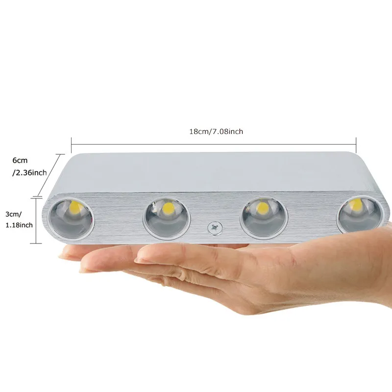 8W moderne rechthoekige LED-wandkandelaars lichtarmatuur aluminium hoog vermogen 8 LED up-down wandlamp spotlicht trapverlichting 302L