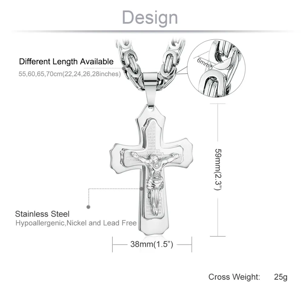 Collier chaîne à maillons en acier inoxydable, pendentif Crucifix pour hommes, pièce de jésus, croix, bijoux pour hommes, 22-28 de Long, FC083245Q