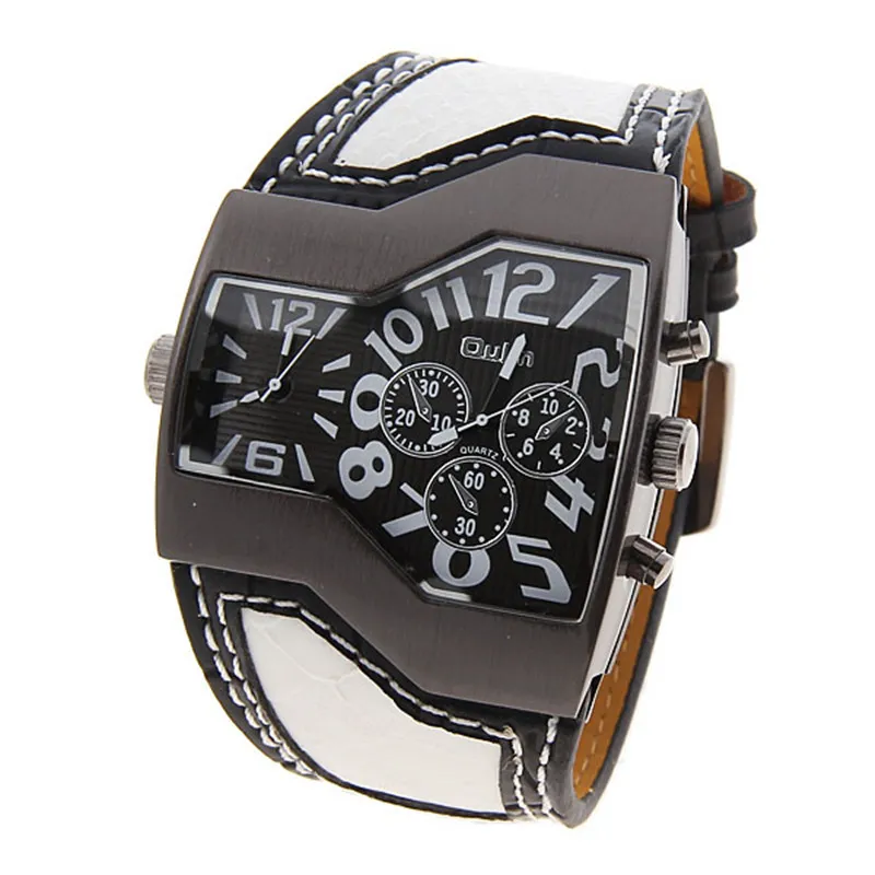 Nowa menu przylotu marka mody Oulm 1220 zegarków podwójna japońska ruch kwarcowy importowany zegarek wojskowy szeroki pasek Big Face Black281a