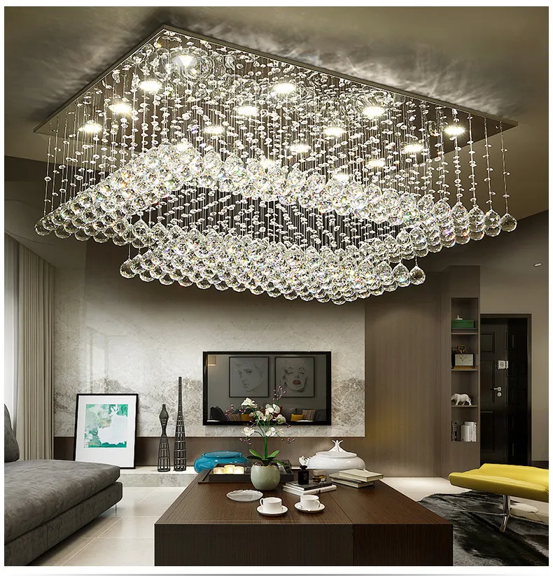 Contemporary Crystal Chandelier light K9 Crystal Rain drop rectangle Ceiling light fixtures Flush Mount LED Lighting Fixture for l235u