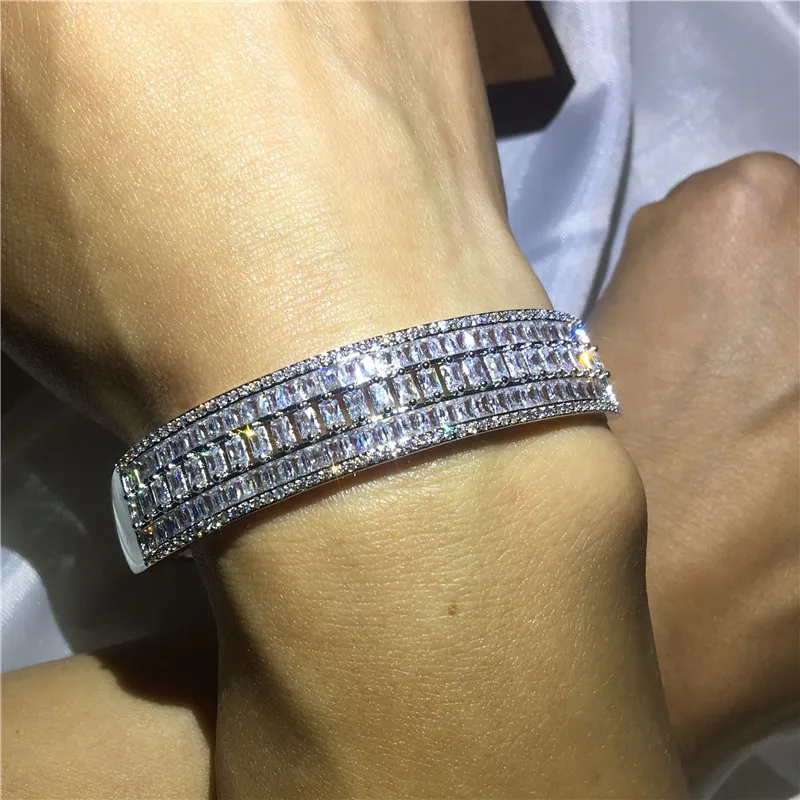 Vecalon Bracelet de luxe princesse coupe 5A Zircon Cz or blanc rempli Bracelet de mariage pour les femmes accessoires de mariée bijoux 212V