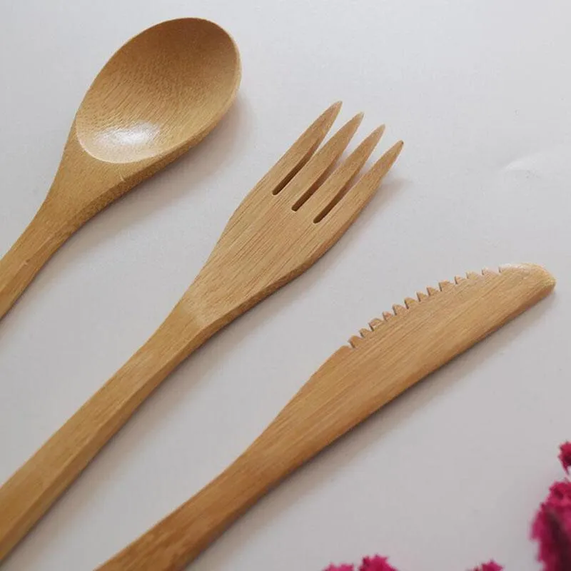 Nouveau Cuillère naturelle fourchette couteau ensemble de vaisselle adulte Style japonais bambou confiture