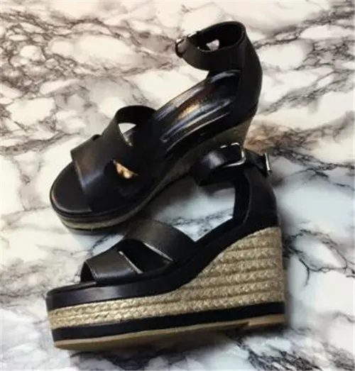 Offene Markendesign Frauen Mode Zehen Leder Plattform ausschneiden beige weiß schwarze schwarze super hohe keil sandalen kleid schuhschuhe 5