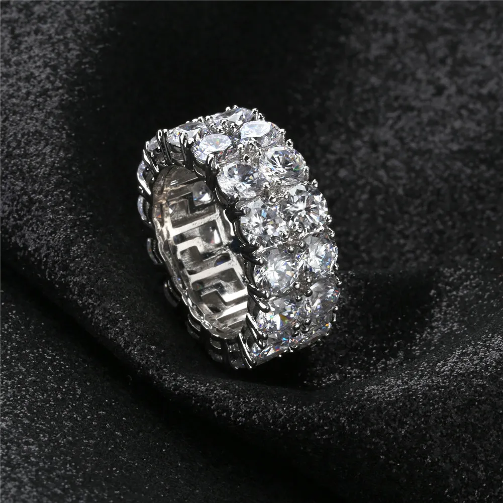 Hip Hop glacé cuivre or argent couleur plaqué Micro pavé CZ pierre 2 rangées anneau rond hommes femmes charme Jewelry327q