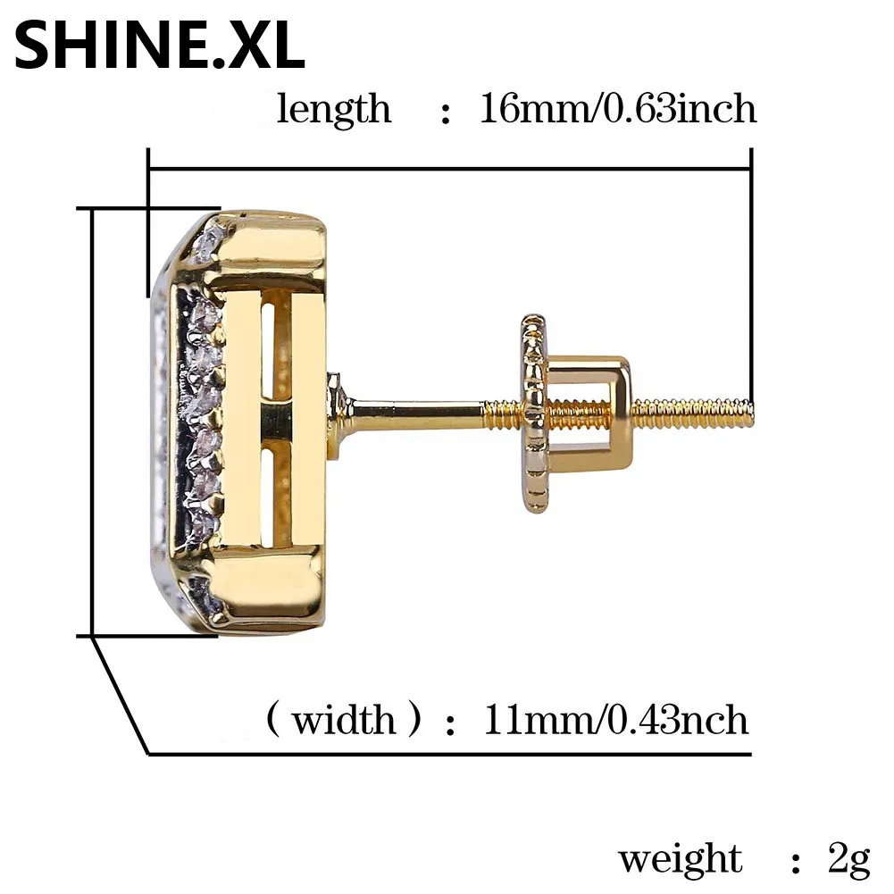 Pendiente cuadrado de 10x10mm para hombre, joyería de moda con rosca de circonita helada, estilo Hip Hop, 278c