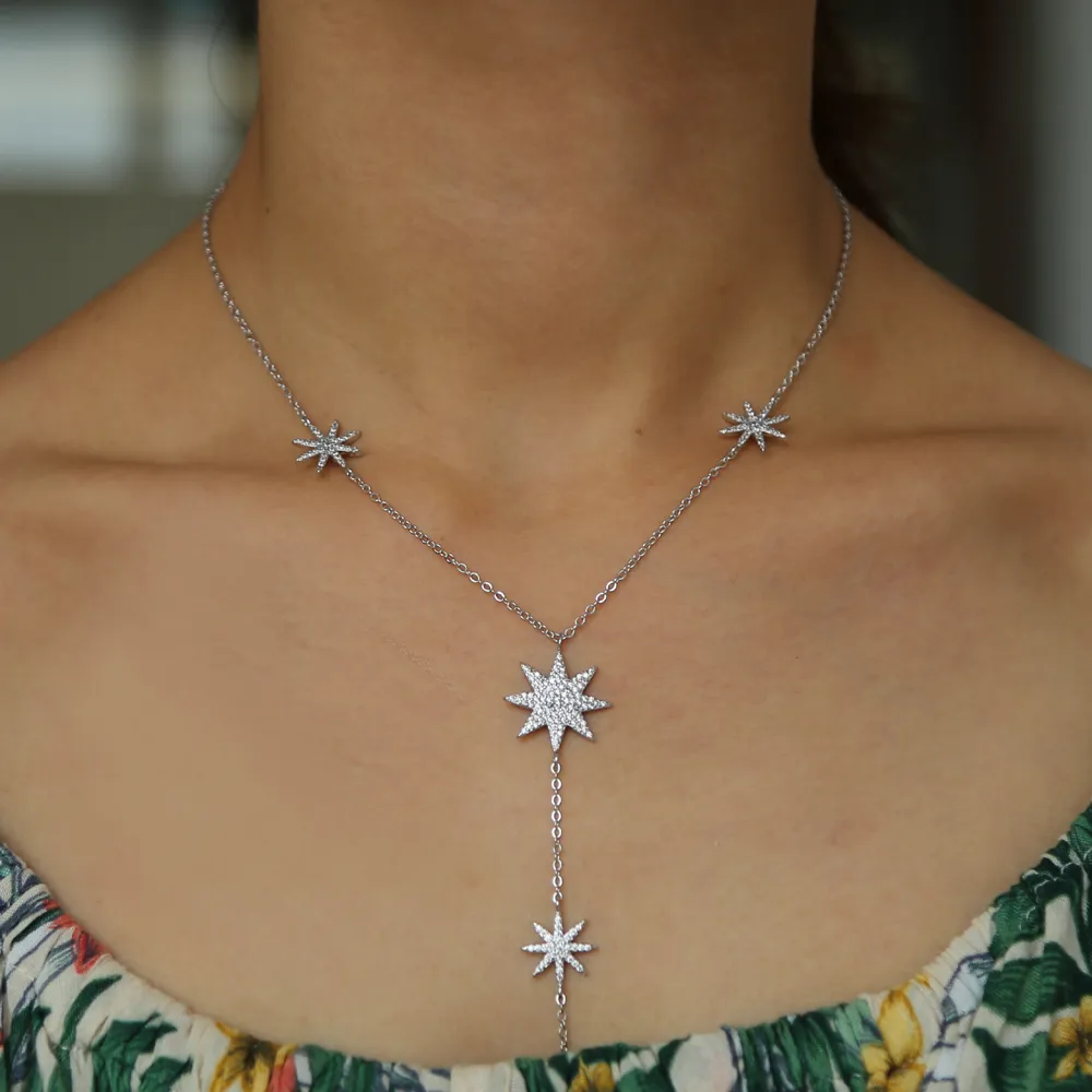 2018 Moda Nuevo Northstar Collier Collares Delicado Hexagrama barra larga colgante collar Charm Cadena Accesorios de joyería para Women262V